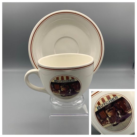 1994 Looney Tunes Taz Butcher NYC Delancey St Warner Bros Oversized Cup & Saucer - Picture 1 of 10